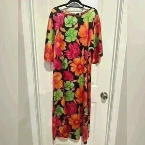 Vintage devora Vintage vivid orange floral tiki maxi dress 1960s Hawaiian dress